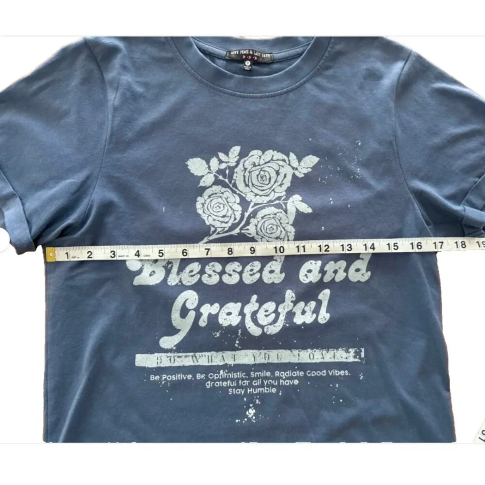 Womens Inspiration Christian TShirt "Blessed and Grateful" Blue Short Sleeve Tee - Picture 6 of 9